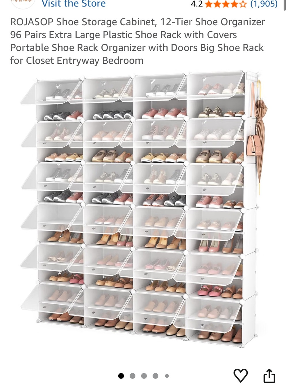 12-Tier Shoe Storage Cabinet in White - Modular 96-Pair Organizer